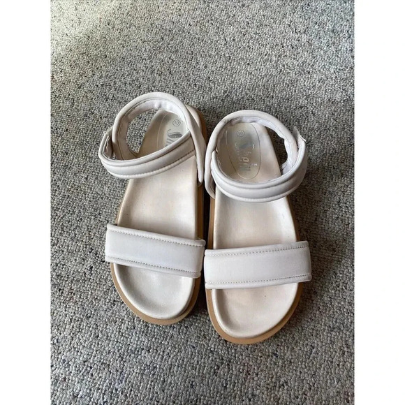 Women’s Sz 10 Walking Sandals Ivory Brown Ankle Straps Chunky Comfortable Shein - Picture 6 of 6